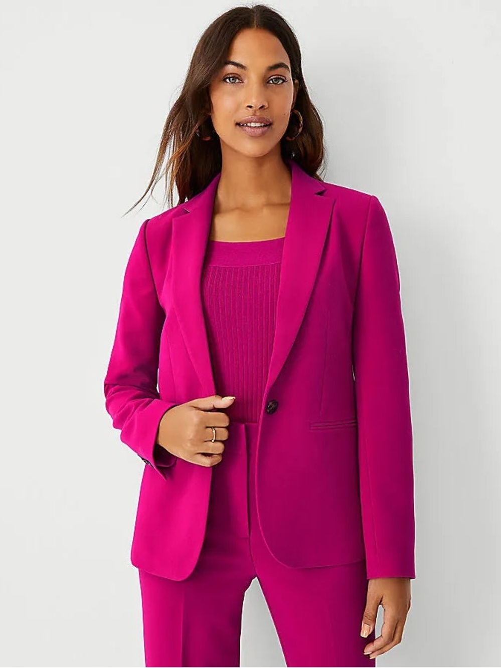 Ann Taylor Hutton Blazer in Fuchsia Crosshatch